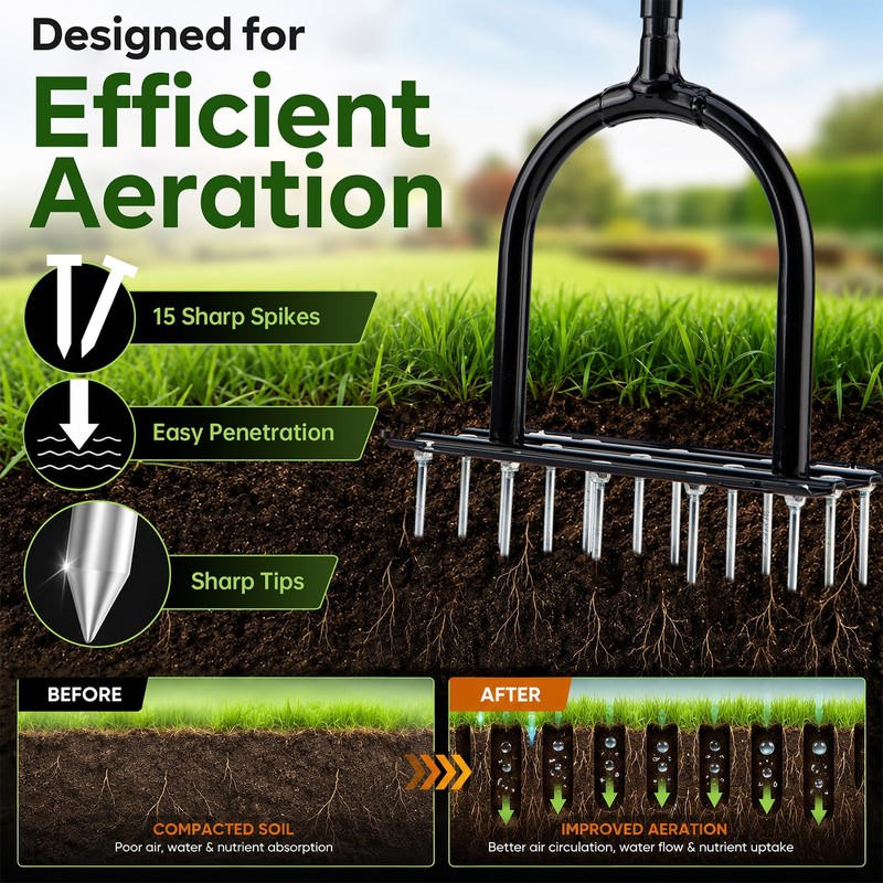 Furfrolic Lawn Aerator - 2-in-1 Manual Aerator with Automatic Dirt
