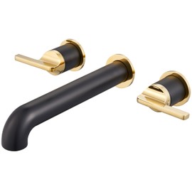 SITGES Polished Gold and Black Solid Brass Wall Mount Bathtub Faucet,10" High Flow Wall Mount Tub Filler with Two Lever Handles,High-End Design with Rough-in Valve Included