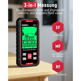 KAIWEETS EMF Meter, Simultaneous Display of EF/MF/RF Data, LED Display, Type-C Charging Port, Portable for Home, Office and Outdoor Use