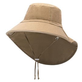 JANGANNSA Toddler Sun Hat Kids Beach Hat with Neck Flap Baby UV Protection Summer Hat Toddler Hat UPF 50+ Wide Brim Sut Hat Boys Girls, A10 Khaki
