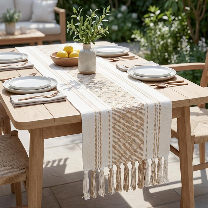 Boho Table Runner with Tassels for Boho Nordic Home Decor