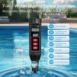 MidingChai 7 In 1 PH Messgerät, PH Wert Messgerät Pool PH/Tds/Ec/ORP/S.G./Salt/TEMP, PH Wert Messgerät mit LCD-Display & Automatischer Temperaturkompensation für Pool, Aquarium，Trinkwasser,Hydroponik