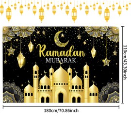Ramadan Decoration, Ramadan Mubarak Background Banner, Extra Large Ramadan Banner, Gold Star Moon Ramadan Decoration, Eid Decoration Banner for Muslim Islamic Party Ramadan Decoration (180 x 110 cm)