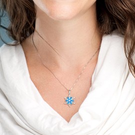 STARCHENIE Snowflake Pendant Necklace for Women 925 Sterling Silver Created Aquamarine Jewelry
