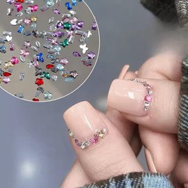 1440Pcs Mini Nail Rhinestones Colorful Nail Art Charms Multi Shape Crystal Charm Luxury Nail Art Flat Back Gems for 3D Small Star Heart Star Flower Nail Diamonds DIY Accessories Glitter Manicure Decor