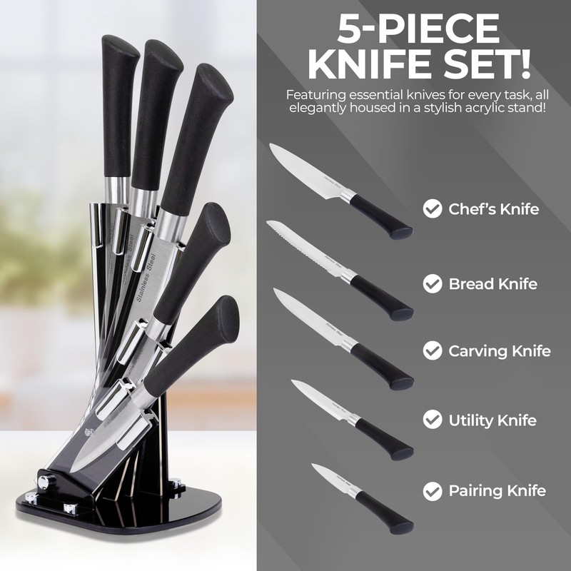 5 Piece Stainless Steel Knife Set with Acrylic Stand –