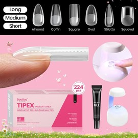 Beetles Tipex Instant Apex Nail Extension Tips Kit Almond/Coffin/Square/Oval/Stiletto/Squaoval Shape Thick Acrylic Nail Flat Nails Manicure Gel press ons Nail Art DIY Nails Art mothersdaygift:_Medium Almond 16Sizes 224Pcs(Kit)