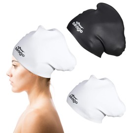 Swim Cap Long Hair 2 Pack Swimming Cap for Women Silicone Swim Caps Keep Hair Dry Waterproof Comfortable Flexible Durable Bathing Cap Tear-Proof Design Large Adult Women Swimming Caps 10+ Years Girls