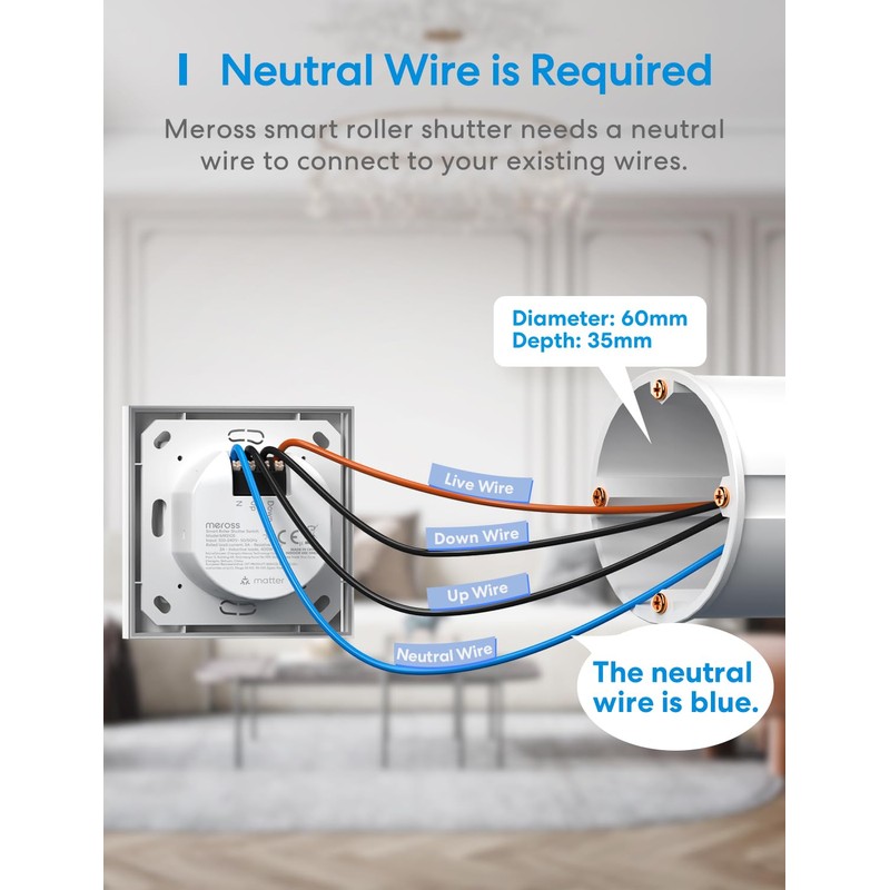Meross Matte Smart Roller Shutter Switch for Blinds, WLAN Roller
