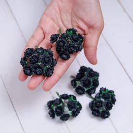 DUONGJAIS BRAND Artificial Flowers Handmade Heart Petals Mulberry Paper Roses 18 mm Mulberry Paper Flowers Scrapbooking Wedding DIY Craft, Artificial Roses 50 pcs (Black Color)