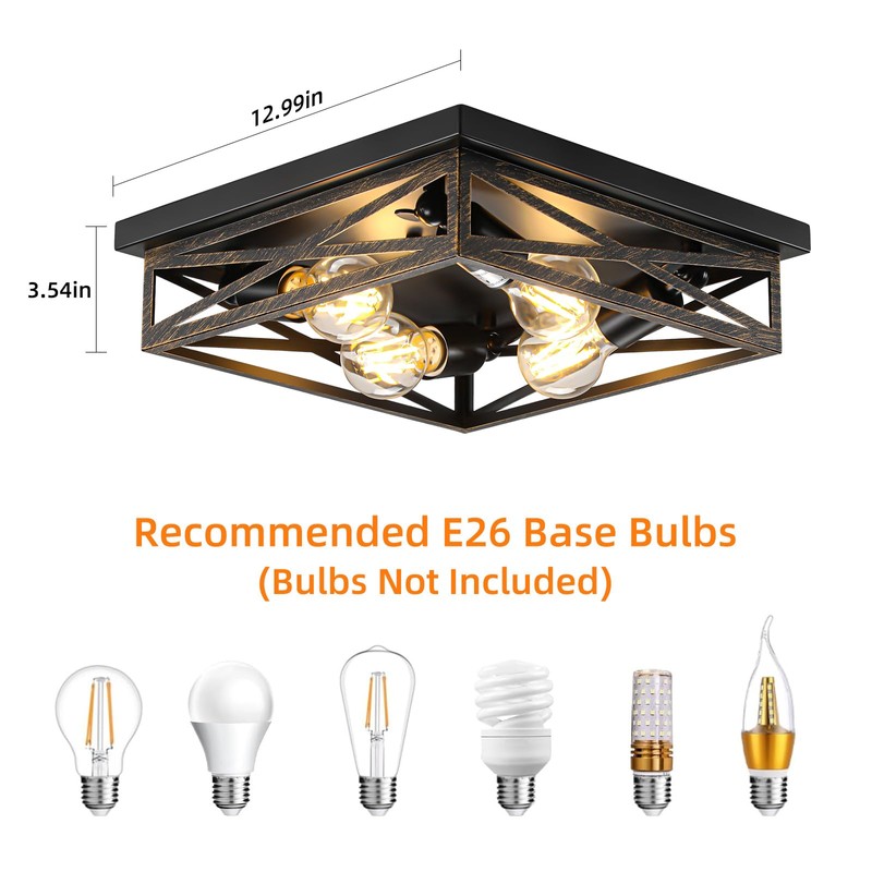 DIKAIDA 2 Pack Rustic 4-Light Kitchen, Hallway Flush Mount Light