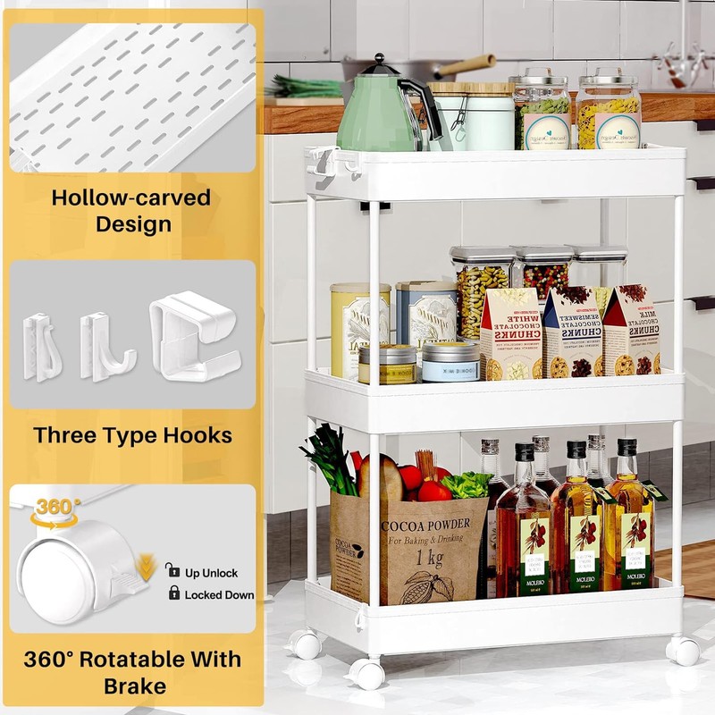 SPACEKEEPER Storage Rolling Cart, 3 Tier Laundry Room Organization Utility