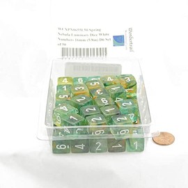 Spring Nebula Luminary Dice with White Numbers 16mm (5/8in) D6 Set of 50 Wondertrail