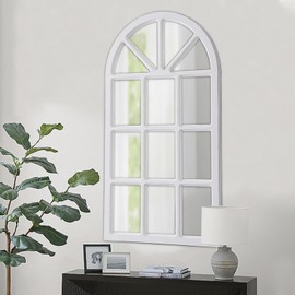 Sintosin Rustic Arched Window Pane Mirror 20 X 36 Inch, Hanging Distressed White Window Mirrors for Wall Decor, Farmhouse Cathedral Wooden Wall Mirror for Living Room Bedroom Fireplace Hallway