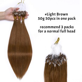 S-noilite 18Inch Micro Ring Loop Human Hair Extensions 50g 50 Strands Micro Bead Links Remy Hair Extension Pre Bonded Cold Fusion Microloop Hair Pieces Brazilian Hair #6 Light Brown