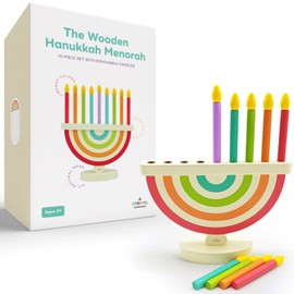 The Dreidel Company Hanukkah Children Wooden Chanukah Menorah with Removable Candles (Single)