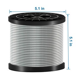 FOLUXING 100FT 3/16" Wire Rope, Vinyl Coated Aircraft Cable for Cable Railing System,String Light Hanging,Porch Fence DIY Balustrades,1/8Inch (3 mm) Overmolded to 3/16 Inch(5mm)