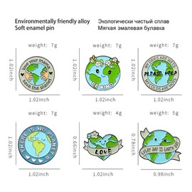 6pcs Sustainable Planets Lapel Pin Stylish Cartoon Green Caring for the Earth Brooch Environmental Consciousness Symbol Badge