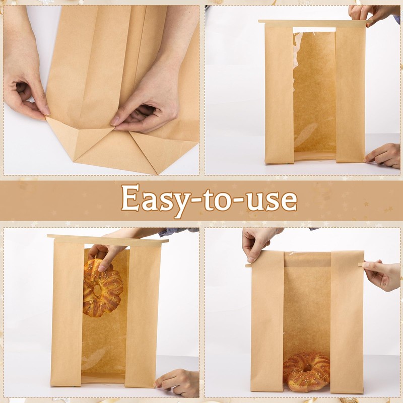 130 Pcs Paper Sourdough Bread Bags with Window, 16x10.2x5 In,