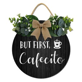 Hilonret Coffee Bar Sign,But First Cafecito Rustic Round Wooden Sign,Bar Signs For Home, Office, Store Or Restaurant