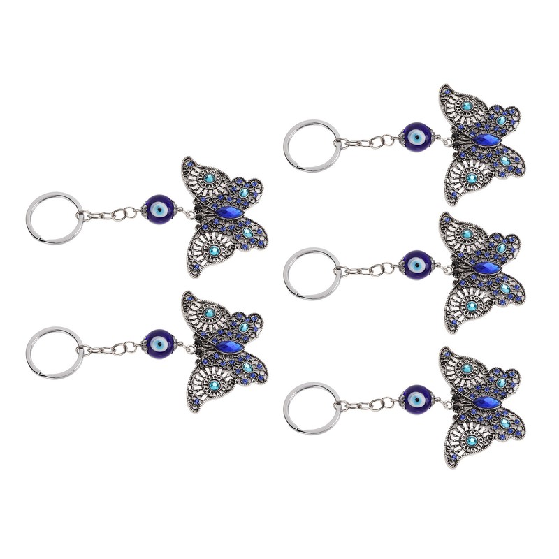 5Pcs Rhinestone Keychain Handcrafted Exquisite Beautiful Shiny Butterfly Shape Evil
