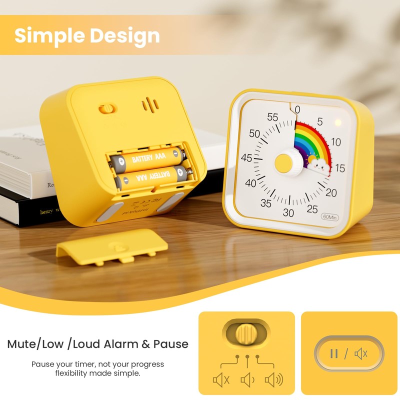 InfPokid Visual Timer for Kids with Pause Function, Cute Silent