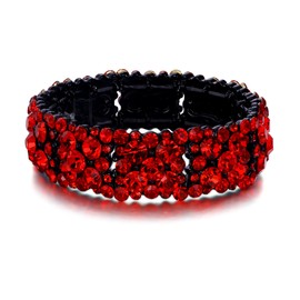 EVER FAITH Wedding Jewelry Round Austrian Crystal Elegant Bridal Stretch Bracelet for Women Red Black-Tone