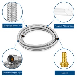 Dishwasher Installation Kit - 8 FT Stainless Steel Braided Dishwasher Hose kit,Food Grade PEX Inner Tube Dishwasher Water Line with 3/8"x3/8"x3/8" Tee Stop Valve,3/8"x3/8"MIP Elbow,3/8"x3/4"FHT Elbow
