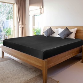 PiccoCasa Spannbettlaken Satin Bettlaken 200x200cm Spannbetttuch bis 35cm Topperhöhe mit Gummiband Schwarz 200x200x35cm