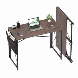 VECELO Folding Desk with Storage Bag 39 Inch Writing Desk Home Office Sturdy Steel Laptop Table for Home Office Work Gray