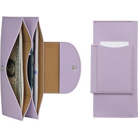 carrotez All-in-One Long Bifold 2-Tier PU Leather Wallet for Women, Money Organizer for Travel, Budgeting, Cash Envelope Wallet for Carrying Cash, Credit Cards & Business Cards - Lavender