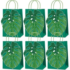 24PCS Luau Gift Bags with Palm Leaves Hawaiian Tropical Goodie Bags with Handles Hawaii Luau Goodie Treat Bag for Aloha Festival Beach Theme Birthdays Pool Parties Bulk Gift Supplies Decorations