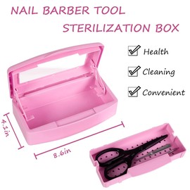 Gusnilo Sanitizing Tray - Disinfectant Container Nail Tool Sterilizer Box Plastic Sanitizing Box for Nail Tools, Hair Salon,Spa (Clear Lid, Pink)