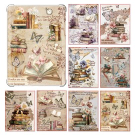 8Pcs Vintage Book Inserts Cardstock Paper for E-Reader Reading Theme E-Reader Back Cover Insert Decorating Accessories for Paper White 11th-12th