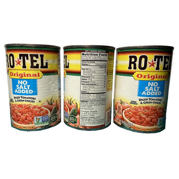 Ro-Tel Original NO SALT ADDED Diced tomatoes&Green Chilies 10z ( 3 PACK)