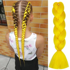 Herina Yellow Hair For Fake Braids One Pack Bright Yellow Braiding Hair Extensions High Temperature Jumbo Braiding Hair(1pc/pack)