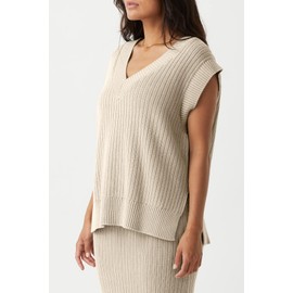 Saodimallsu Womens V Neck Sweater Vest Oversized Ribbed Knit Sleeveless Casual Loose Fit Pullover Tank Top Beige