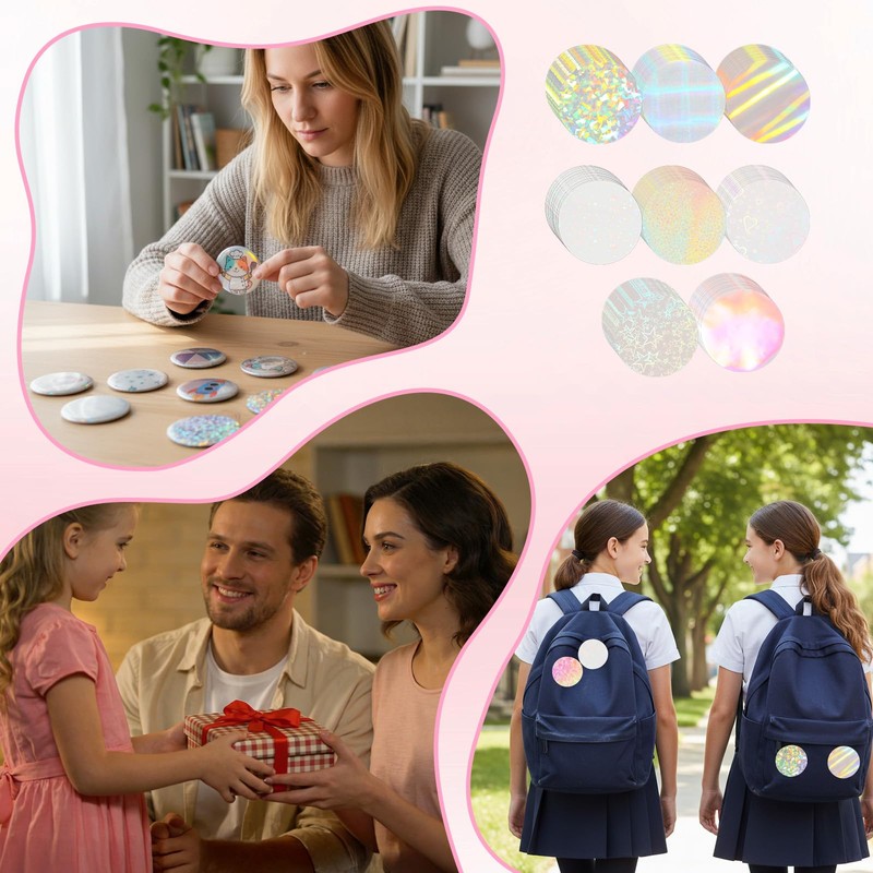 200Pcs Holographic Badge Protective Film, 8 Styles Button Maker Supplies