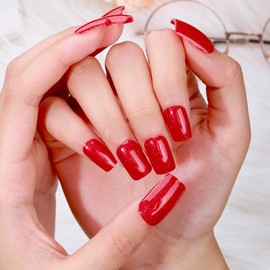 TailaiMei Semi Cured Gel Nail Strips - 20 Pcs Gel Nail Stickers, UV Light Required | Real Polish Salon Quality & Easy to Use (Pearlescent Red341)