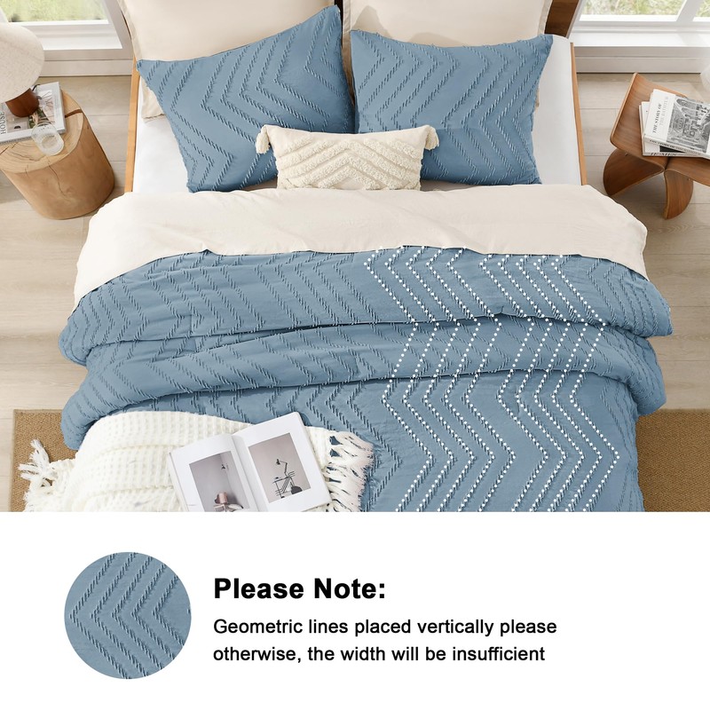 Litanika King Comforter Set Grayish Blue, 3 Pieces Lightweight Tufted