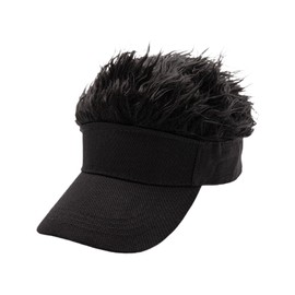 Men's Novelty Spiked Hair Visor Sun Funny Golf Cap Fake Wig Peaked Baseball Hat, Black Cap Black Hair