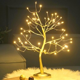 FUCHSUN 108 LED Tabletop Tree Light, Lighted Bonsai Fairy Twinkle Tree Lamp ​with 8 Lighting Modes & Timer, Home Bedroom Living Room Christmas Decoration, Battery/USB Powered (Golden Branches)