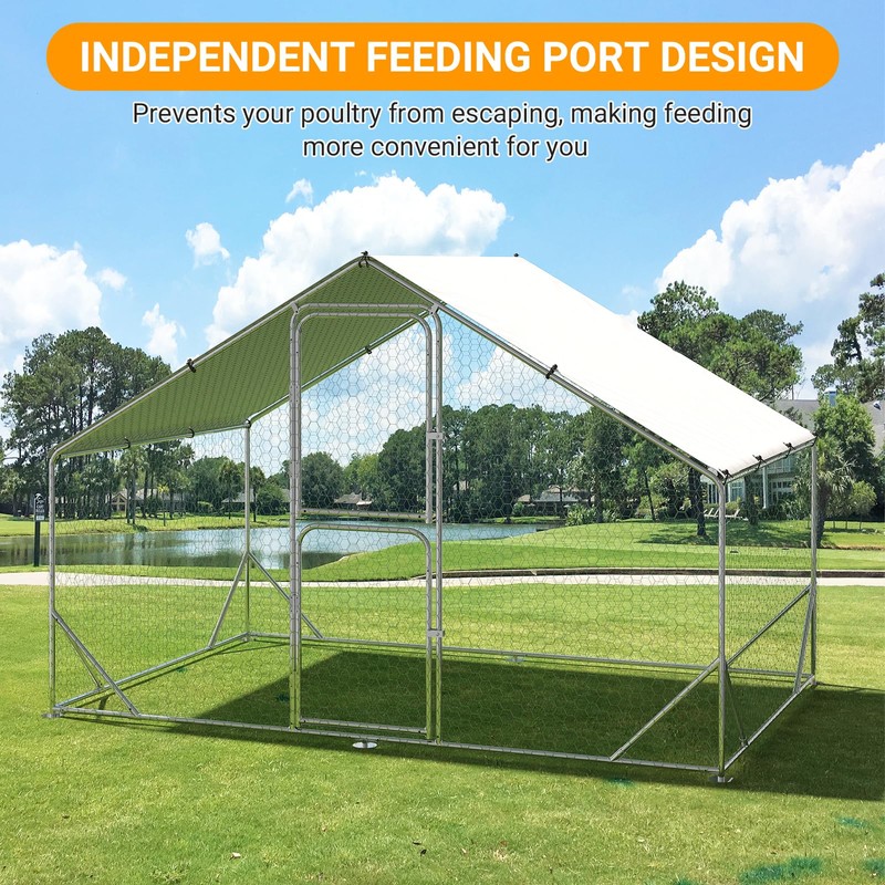 Large Metal Chicken Coop Run for 6/10 Chickens, Duck Coop/House,