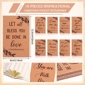 64 Pcs Christian Bible Scripture Pens Verse Inspirational Notepad Inspirational Religious Keychain Organza Bags for Women Men Sunday School Christian Journal Gifts