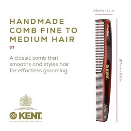 Kent 3T 6.5 Inch Double Tooth Dressing Comb, Wide and Coarse Tooth Styling Comb for Hair, Beard, and Mustache Grooming for Men, Women, and Kids - Made in England