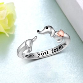 SCZKLAQ Dachshund Rings for Women 925 Sterling Silver Dachshund Open Rings Cute Adjustable Wiener Dog Rings Animal Puppy Dog Jewelry Gifts for Women （9）