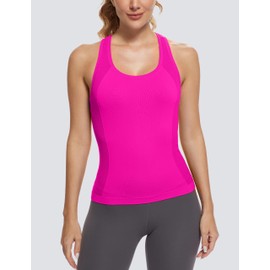 MathCat Workout Tops for Women Racerback Tank Tops Seamless Running Tank Tops Muscle Tank Sleeveless Gym Tops Yoga Athletic Shirts Hot Pink