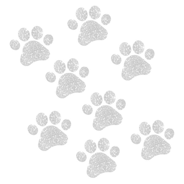 8pcs Silver Glitter Paw Print Stickers for Car Windows and