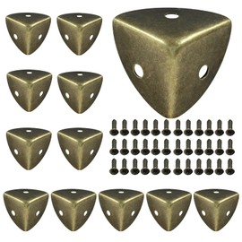 Zorveiio 12 Pcs Metal Corner Protectors Bronze Edge Guard Furniture Edge Corner Cover Angle Corner Brackets with Mounting Screws for Box Table Cabinet(1"x1"x1")
