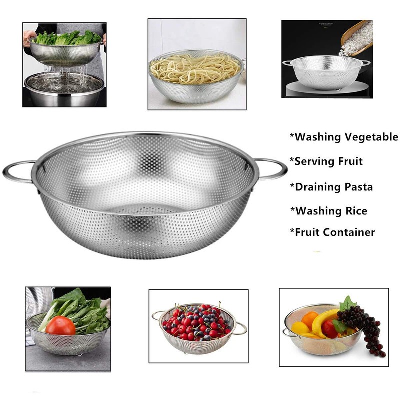Colander Set of 2, Heavy Duty Stainless Steel Micro-Perforated Strainer